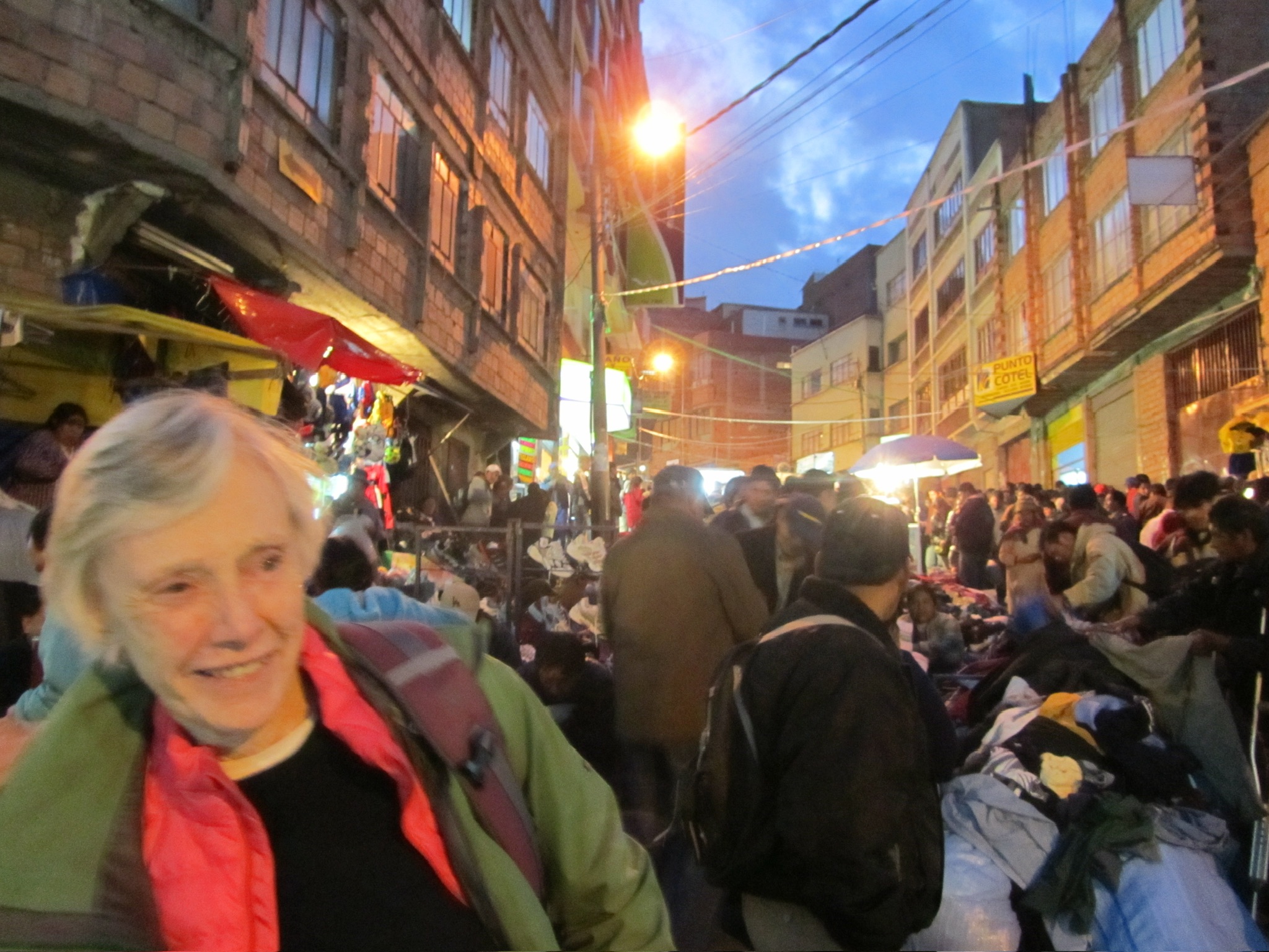 Color image of Barbara Beirne in a South American outdoor market